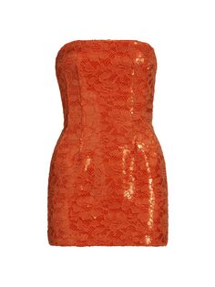 Мини-платье без бретелек с кружевом и пайетками LaQuan Smith, оранжевый