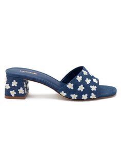 Джинсовые туфли без задника Brigitte 45 мм с цветочной вышивкой Larroudé, синий Larroude