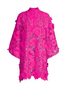 Кафтан с сетчатой и цветочной аппликацией La Vie Style House, розовый