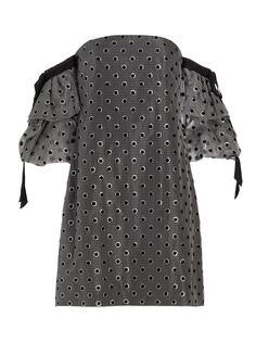 Шелковое мини-платье в горошек Lela Rose, черный