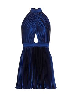 Плиссированное мини-платье Renaissance с бретелью через шею L&apos;Idée, синий L'idée