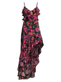 Асимметричное платье Mika с оборками и цветочным принтом Line &amp; Dot, черный