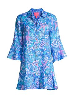 Мини-платье Linley с расклешенными рукавами и принтом Lilly Pulitzer, синий