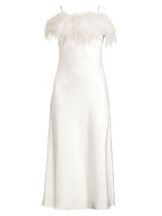 Атласное платье-комбинация Kimi с перьями Line &amp; Dot, белый