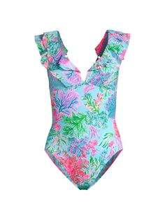 Цельный купальник Huey с оборками Lilly Pulitzer, синий