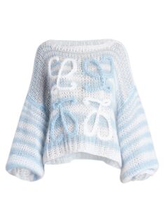Полосатый свитер с анаграммой свободного кроя Loewe, белый