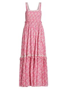 Присборенное платье макси с цветочным принтом Brentlin LoveShackFancy, розовый