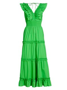 Ярусное хлопковое платье-миди Azalea Love the Label, зеленый