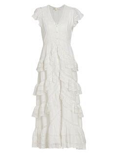 Ярусное шелковое платье макси Brisbane LoveShackFancy, белый