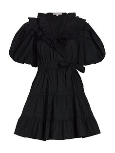 Хлопковое мини-платье Remy с пышными рукавами Love the Label, черный