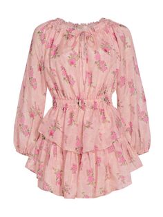 Мини-платье Rose Silk Popover LoveShackFancy, розовый