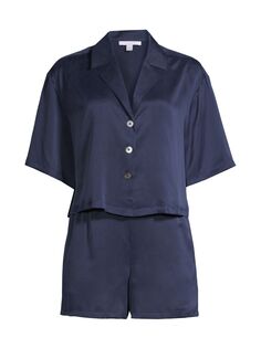 Короткая шелковая пижама из 2 предметов, которую можно стирать Lunya, синий ЛУНЯ