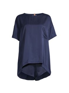 Моющаяся шелковая футболка, пижамный комплект из 2 предметов Lunya, синий ЛУНЯ