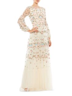 Платье из тюля с цветочным декором Mac Duggal, слоновая кость