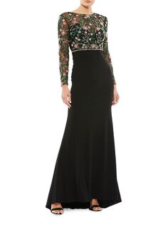Платье с цветочным принтом и бисером Mac Duggal, черный