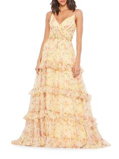 Ярусное платье с цветочным принтом и оборками Mac Duggal