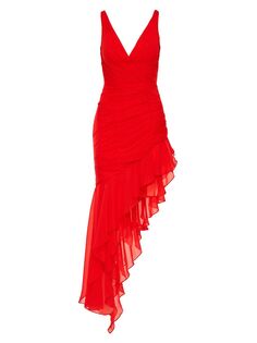 Асимметричное платье Ieena с V-образным вырезом Mac Duggal, красный