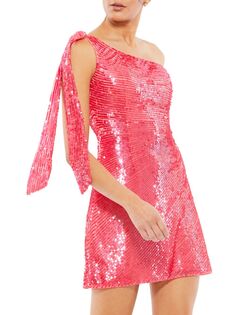 Расшитое блестками мини-платье на одно плечо Mac Duggal, розовый