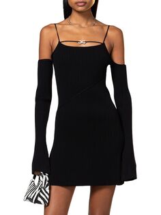 Мини-платье с открытыми плечами и бантом MACH &amp; MACH, черный