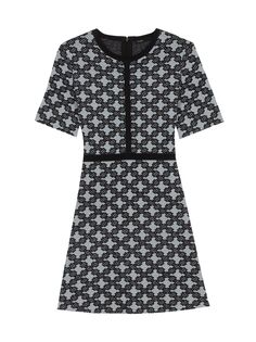 Трикотажное мини-платье с геометрическим принтом, облегающее и расклешенное Maje, черный