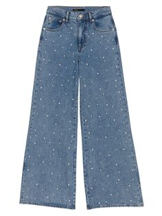 Широкие джинсы с высокой посадкой и заклепками из жемчуга Maje, синий