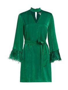 Атласное мини-платье с поясом и перьями Marella Egizio Marella, зеленый