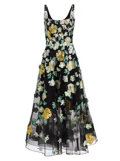 Платье из тюля с цветочной вышивкой Marchesa Notte, черный