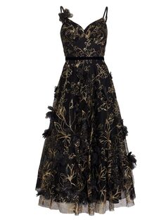 Расклешенное платье из тюля с украшением Marchesa Notte, черный