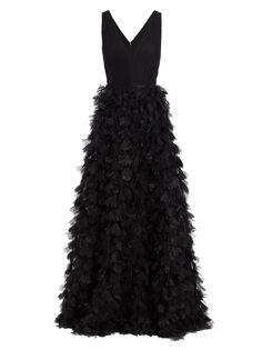 Платье с плиссировкой и аппликацией Marchesa Notte, черный