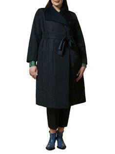 Двустороннее пальто из шерсти и ракушек с поясом Tarantino Marina Rinaldi, Plus Size, нави