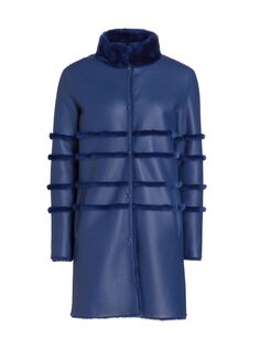 Двустороннее пальто из окрашенной овчины Maximilian Maximilian, синий