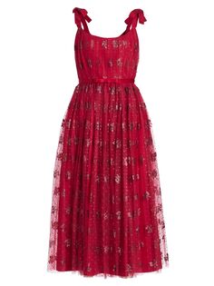 Блестящее плиссированное платье из тюля Markarian, красный