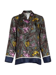 Шелковый топ с цветочным принтом Timef Max Mara, хаки