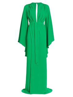 Платье Elizabeth с расклешенными рукавами и V-образным вырезом Michael Costello Collection, зеленый