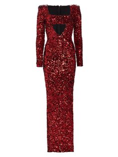 Платье Charleston с вырезами и пайетками Michael Costello Collection, красный