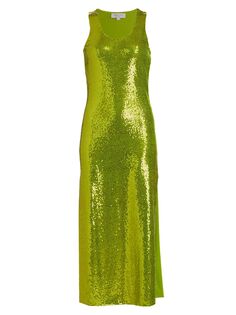 Платье с разрезом и вышивкой пайетками Michael Kors Collection, лаймовый