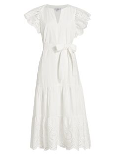 Платье миди с поясом и люверсами Gia Rails, белый