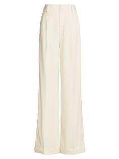 Широкие брюки из шерстяного габардина Acklie с высокой посадкой Ralph Lauren Collection, кремовый