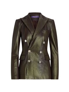 Двубортная кожаная куртка Camden Ralph Lauren Collection, коричневый