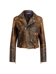 Куртка из телячьей кожи на молнии спереди Ralph Lauren Collection, коричневый