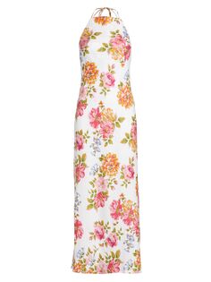 Льняное макси-платье Seila с цветочным принтом и халтером Reformation