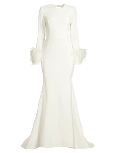 2301 Свадебное платье силуэта «русалка» из крепа с перьями и шлейфом Rebecca Vallance, слоновая кость