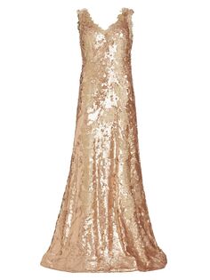 платье с V-образным вырезом и пайетками Rene Ruiz Collection, золотой