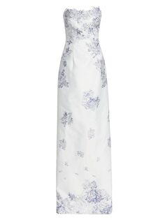 Жаккардовое платье-русалка без бретелек с цветочным принтом Rene Ruiz Collection, слоновая кость