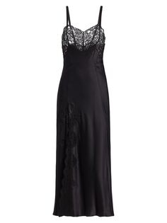 Платье-комбинация из шелкового атласа и кружева Rodarte, черный