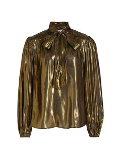 Блузка с завязками на воротнике Moss Lamé Rixo, золотой