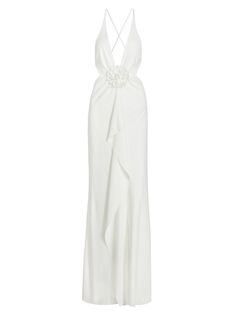 Глубокое платье Ravenna с цветочной аппликацией Ronny Kobo, белый