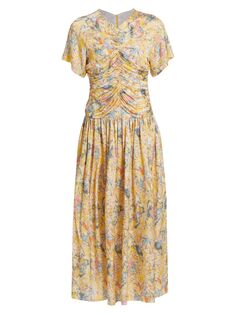 Платье макси с рюшами и цветочным принтом Rosetta Getty