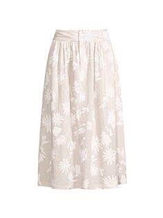 Льняная юбка-миди со сборками и цветочным принтом ROSSO35, бежевый