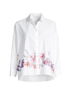 Хлопковая рубашка с цветочной вышивкой ROSSO35, белый